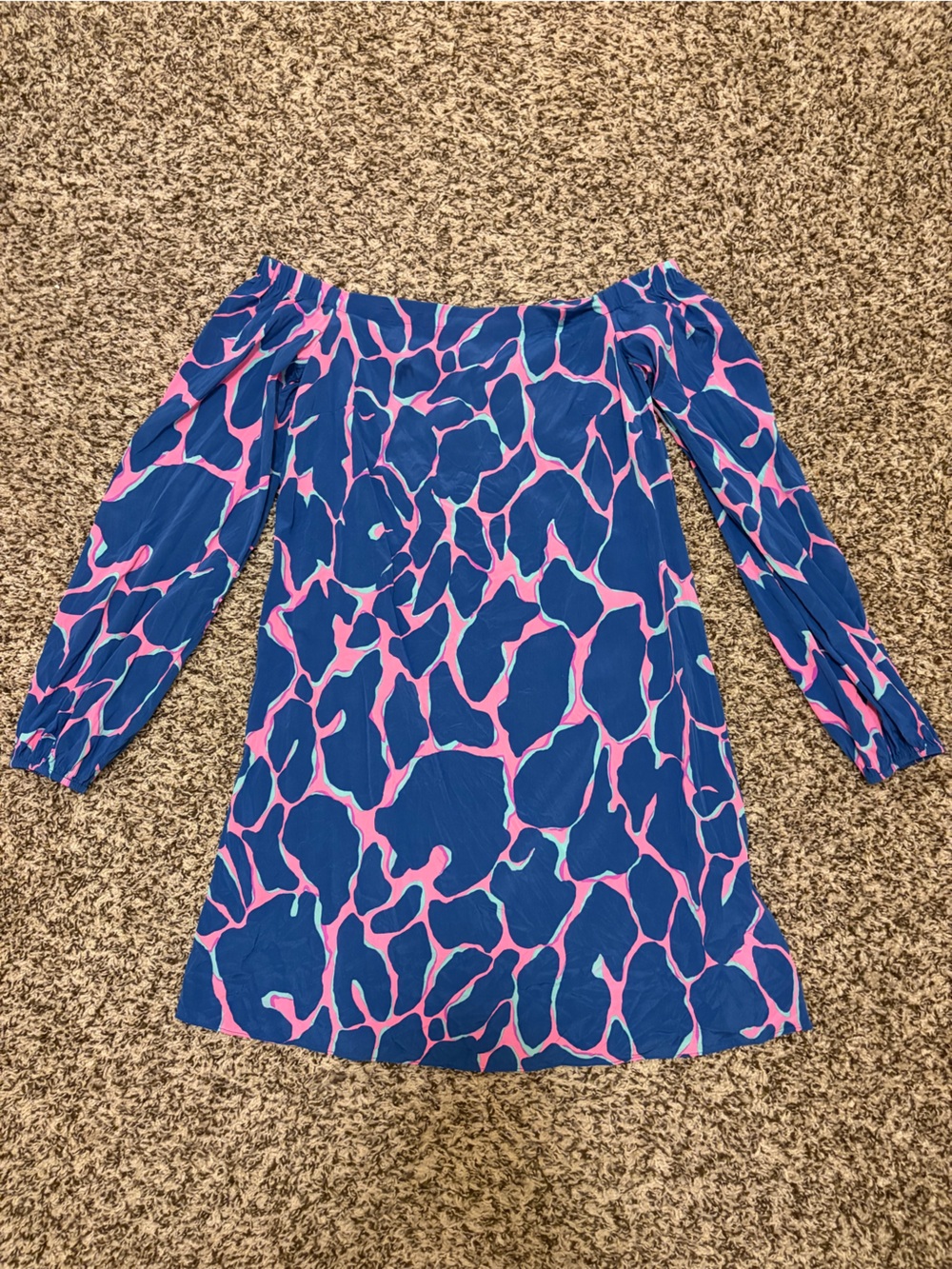 Lilly Pulitzer Blue & Pink Off-Shoulder Mini Adira Dress